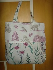 MADE IN OWL  FOX  / JOHN LEWIS LONGSTOCK COTTON FABRIC TOTE GRAB BAG  14IN LINED