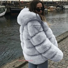 Womens Winter Warm Luxury Faux Fox Fur Jacket Coat Parka Overcoat Outwear