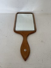 Vintage Hand Held Wooden Mirror With Bevelled Glass Country Cottage Decor