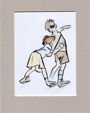 Children Skating at the Ice Rink ~ J H Dowd Hand Coloured Genuine Vintage 1937