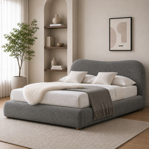 Boucle fabric ottoman bed - boucle,