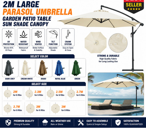 Large parasol umbrella - 2m,
