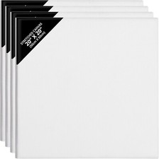 Blank Artist Canvas (4 Pack) - Large Stretched Acid-Free Cotton Canvases 50x50cm