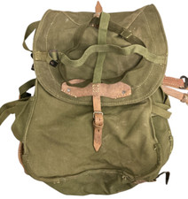 Vintage Canvas Rucksack Backpack Bag Leather Staps Czech Army Military Retro