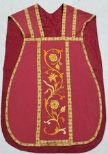 Antique French Embroidered liturgical Roman Chasuble With Galloon Trim 104x70cm 