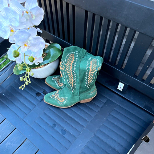 Women green suede cowboy - green,