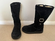 UGG Australia Black Leather Suede Tall Zip Up Lined Winter Boots Size UK 4.5