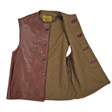 Original Army Vest Vintage Belgian Military Jerkin WW2 Leather Wool Waistcoat