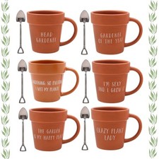 Terracotta Pot Shaped Mugs with Spade Spoon Gardener Cup 325ml Novelty Gift Idea