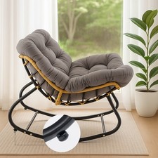 Garden Rocking Chair –Rattan Wicker Egg Chair with Metal Frame, Cushioned Seat