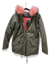 Brave Soul Khaki Parka with Coral Faux Fur Hood – Size 10 – Brand New with Tags