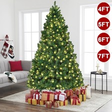 4/5/6/7FT Green Artificial Christmas Tree with LED Lights Stand Xmas Decoration