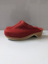 Dr Scholl Red Leather Wooden Clogs Size EU38 UK5 Slip On Mules Comfort Retro Y2K
