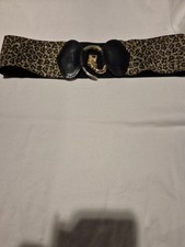 New Vintage 1980s Not Used Made In France Leopard Elastic BeltGold Buckle Size S