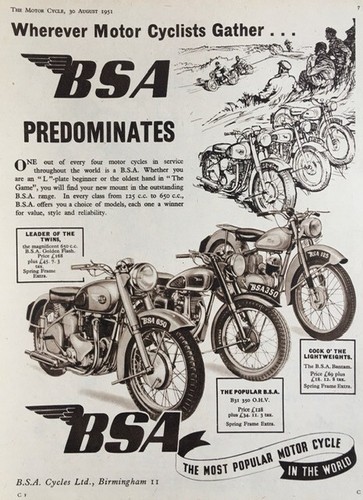Bsa model range 1951 - model, 125