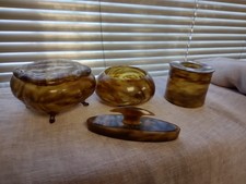 Four piece Vintage plastic Vanity pieces Tortoise Brown pattern Dressing table