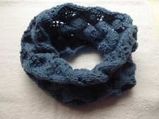Ladies handknit cowl lace crossover design in Cygnet aran yarn in Denim Blue