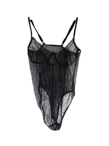 Black bodysuit leotard mesh - black,