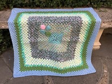 HANDMADE RETRO STYLE CROCHET KNITTED SMALL THROW ~ SHABBY CHIC CAMPING CARAVAN