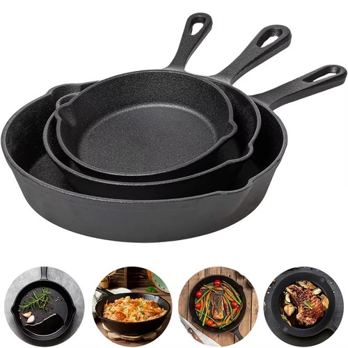 3pc cast iron frying pan - 3pc,