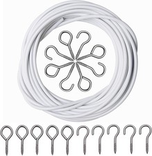 ASIWUJING Curtain Wire 4 Metres Net Curtain Wire Cord Cable with 10 Hooks and 10