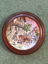 Morning in the Farmyard plate in wooden frame