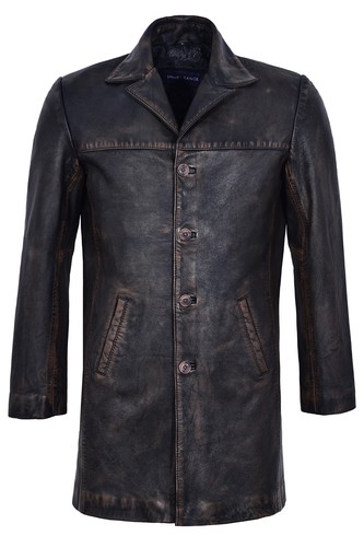 Mens real leather coat - coat, vintage