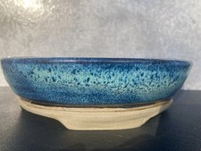 Round Blue Speckle Glazed Bonsai Pot