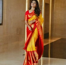 Designer Sari Bollywood Bridal Silk Saree Blouse South Indian Party Wear Saree