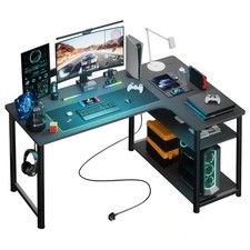 L-Shaped Gaming Desk Reversible Corner Study Desk with Power Outlet