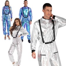 UK Men Women Shiny Metallic Space Suit Astronaut Costume Halloween Cosplay Party
