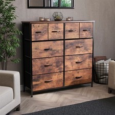 SALE 10 Drawer Fabric Drawer Chest Bedroom Storage Furniture Rustic Brown