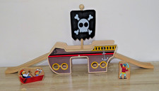 Pirate Ship Bridge for wooden train set with raisers and flag