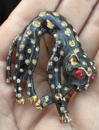 Vintage black enamel panther - black,