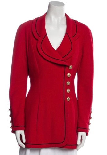 Chanel red black pea coat