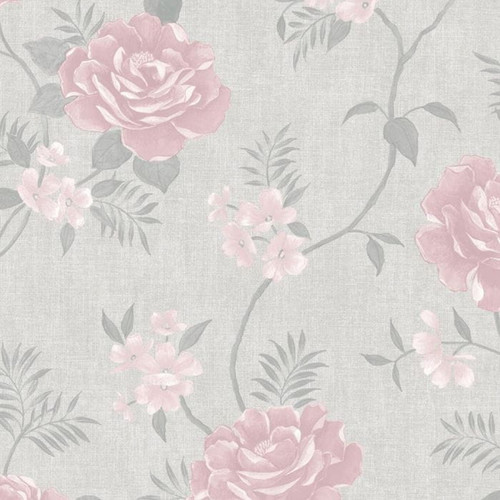 Grey pink floral wallpaper - grey,