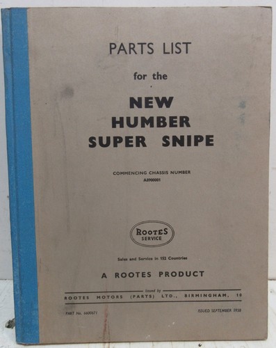 Rootes parts list - rootes, for