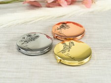 Personalised Engraved Birth Flower Compact Mirror | Custom Handheld Mirror