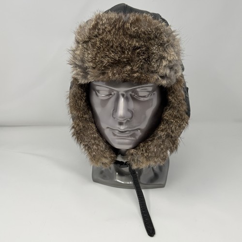 Leather rabbit fur trapper hat - rabbit,