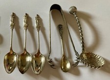 Antique EPNS Apostle Spoons, Tongs & Fruit Server Spoon