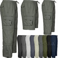 Mens Combat Cargo Work Trousers Elasticated Waist Pant 3 in 1 Zip Off 3/4 Shorts
