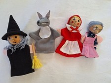 Joblot Finger Puppets Wooden Heads 4" Tall Red Riding Hood Wolf Grandma Witch 