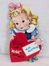 Vintage Little Girl Mail Heart Used 1940's Valentine Greeting Card (EB9538)