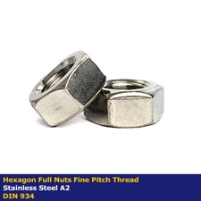 M12 x 1.25mm HEX FULL NUTS FINE PITCH THREAD STAINLESS STEEL A2 - DIN 934