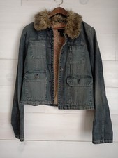 American Eagle Outfitters Vintage Denim Jacket with Faux Fur Collar Women's L