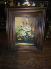 Vintage Wooden Key Box with Oil Painted Flowers