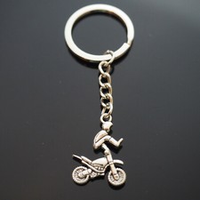 Motorcycle Motocross Dirt Bike Stunt Man Handlebar Steel Silver Chrome Keychain