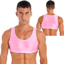 Men's Sexy Sleeveless Muscle Half Tank Top Vest T-Shirts Shiny Glossy Sports Bra