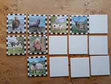 Animal Themed Ceramic Wall Tiles - 10 x 10 cm - 14 total: 7 Animal & 7 White