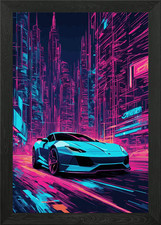 Neon City Sports Car 6 Framed